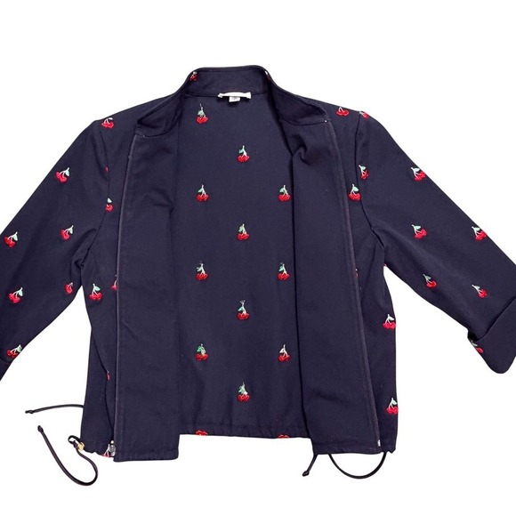 St. John Sport Jackets & Blazers - St John Sport Marie Gray Navy Blue Embroidered Cherry Zip Up Jacket Size M